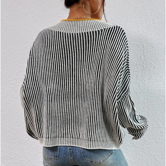 Cozy Relaxed Fit Slouchy Stripes Sweater Top - Picture 2 of 16